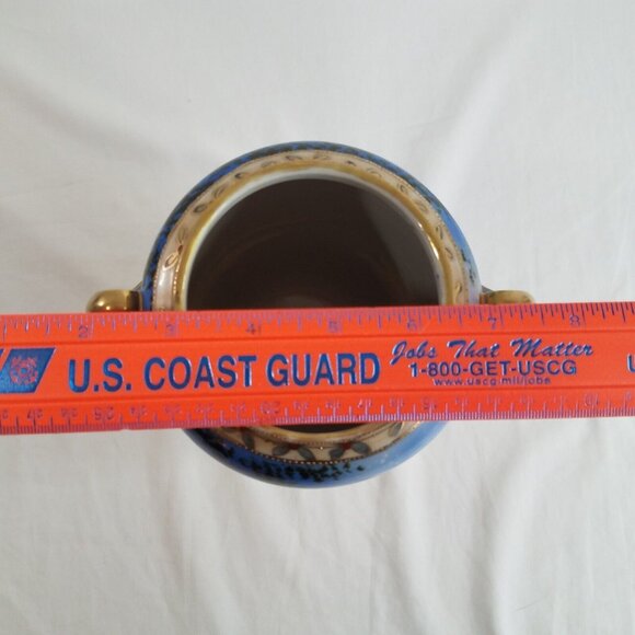 Antique Nippon 8.75" Vase Hand Painted Winter Scene Blue White Gold Tone Handles - Picture 16 of 16